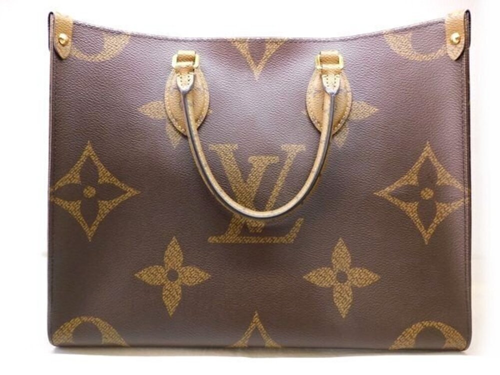 Louis Vuitton OnTheGo Tote Bag Monogram Giant Reverse Canvas Leather Brown